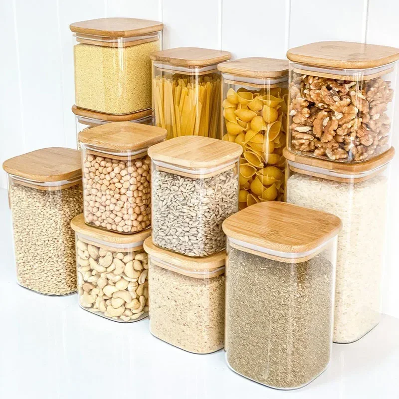 

High borosilicate glass food storage tanks are environmentally friendly, heat-resistant, and equipped with bamboo lids