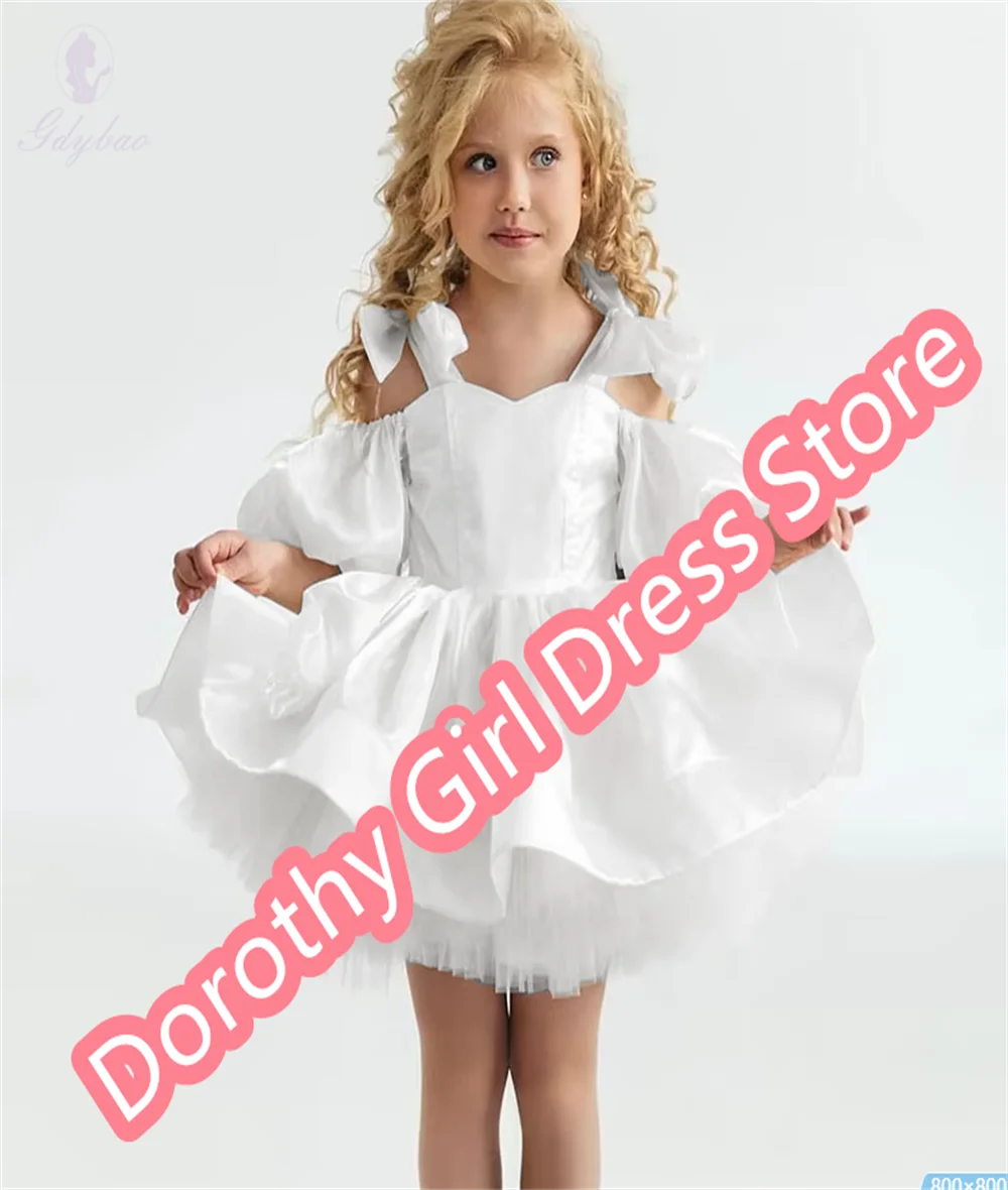 

White Off Shoulder Flower Girl Dresses Bow Wedding Party First Communion Wedding Guest Official Events Dresses