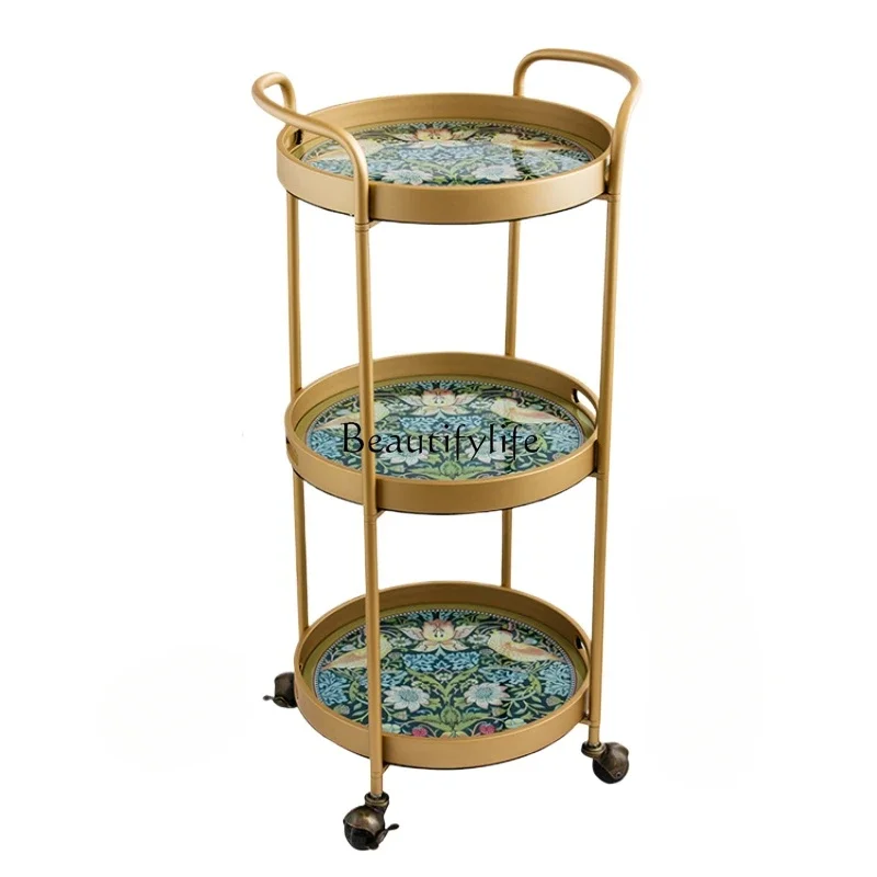 

FG40Entry Luxury Home Living Room round Storage Rack Dining Car Movable Storage Desktop Storage