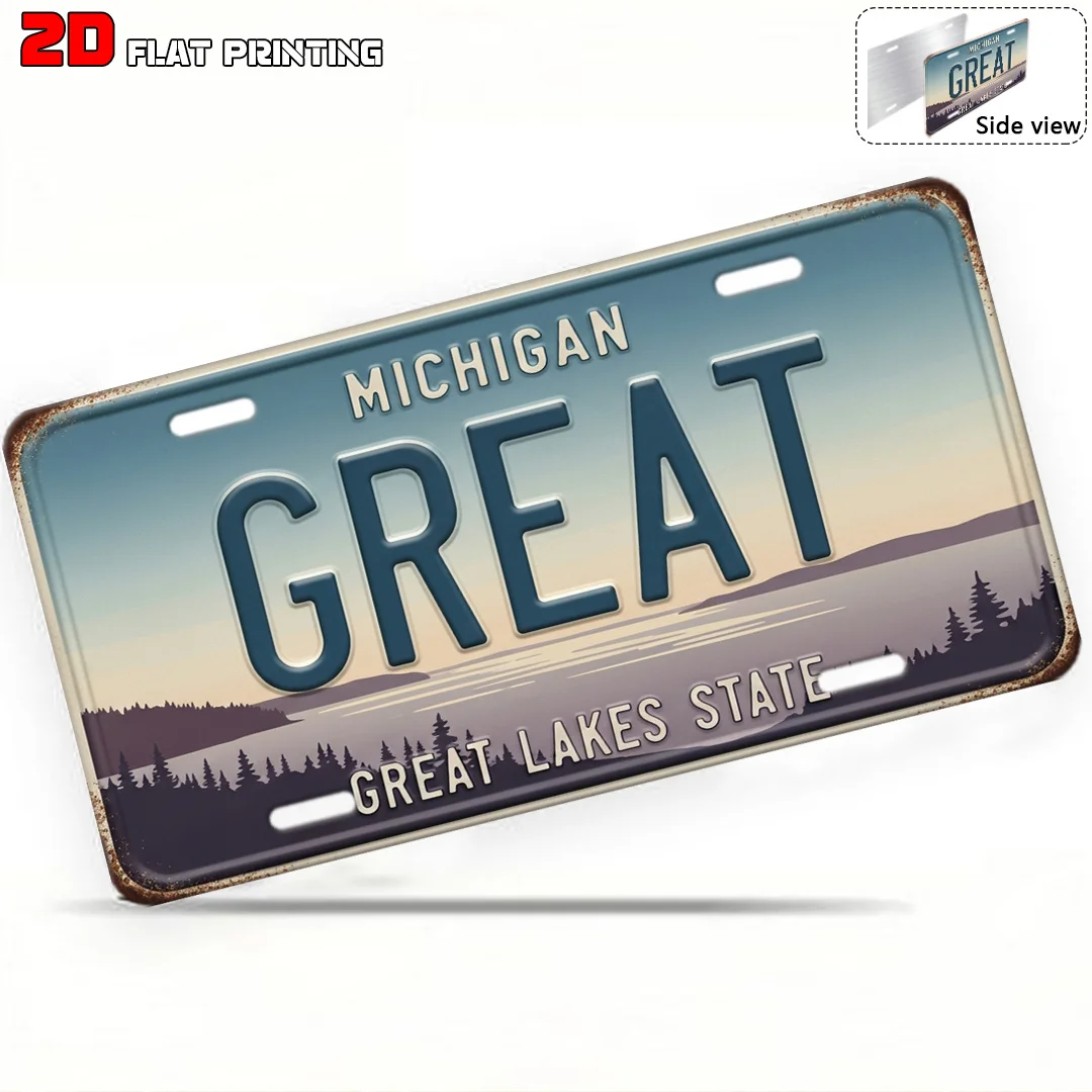2D Flat, 1pc, Michigan Vintage Sign, Industrial Style Sign, Gifts for Nature Lovers, Living Room Wall Decor, Patio Decor