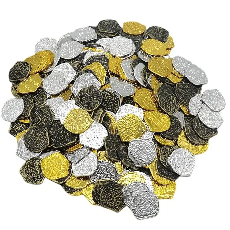 20Pcs Simulation Pirate Treasure Plastic Coins, Fake Gold Coin Props, Party Decoration & Gift Supplies