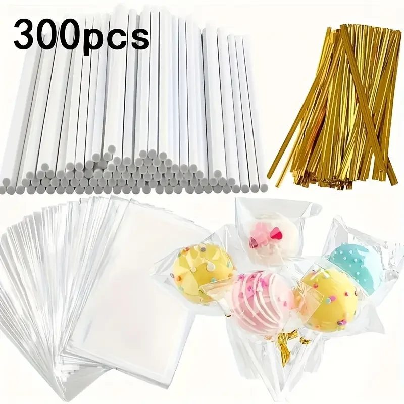 300pcs Lollipop Packaging Bags, 100pcs Wrapping Bags, 100pcs Paper Sticks, 100pcs Braided, Chocolate Lollipop Making Set DIY Can