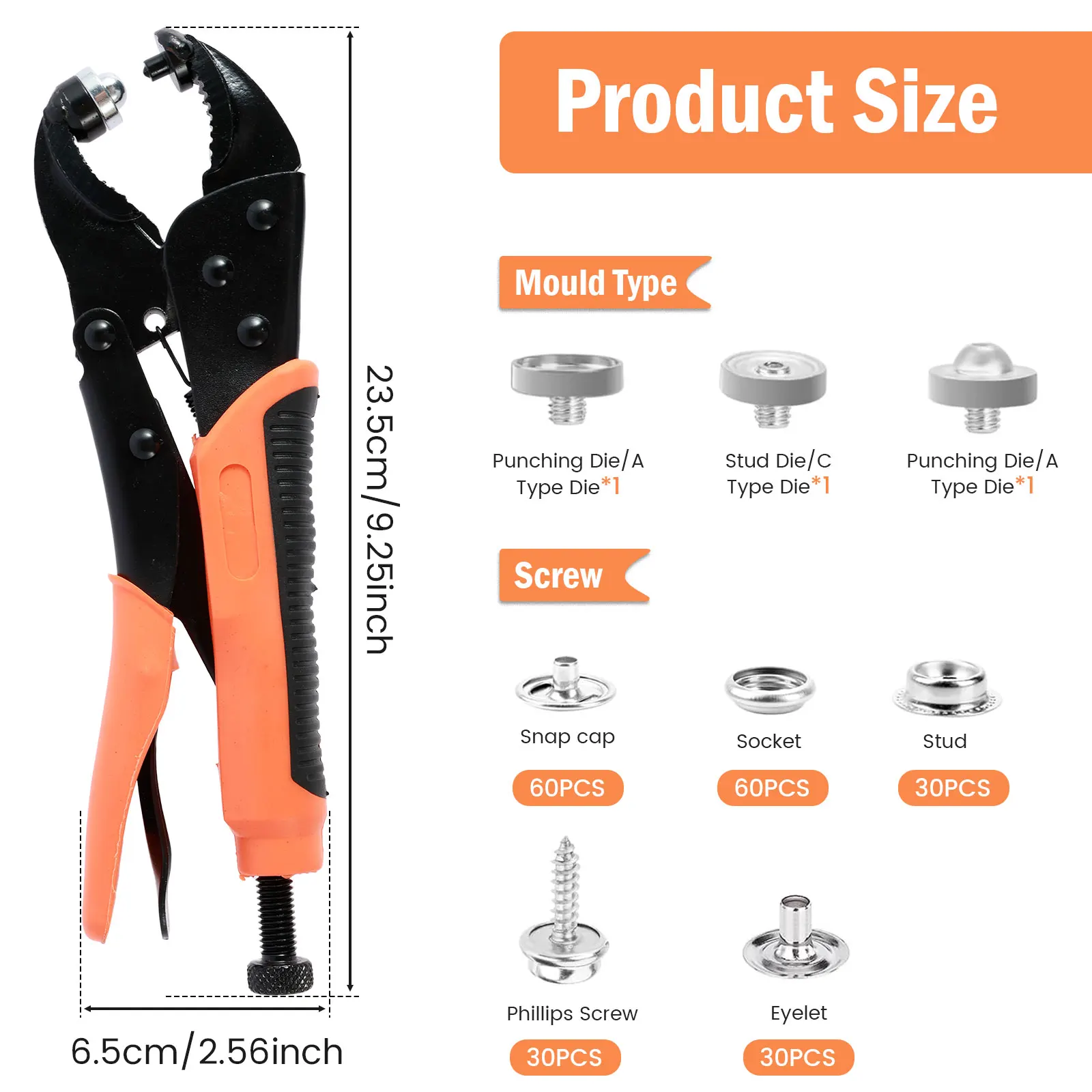 1 Set Metal Snap Fasteners Button Kits Heavy Duty Snap Button Tool with Adjustable Pliers Sewing Accessories for Clothes Leather