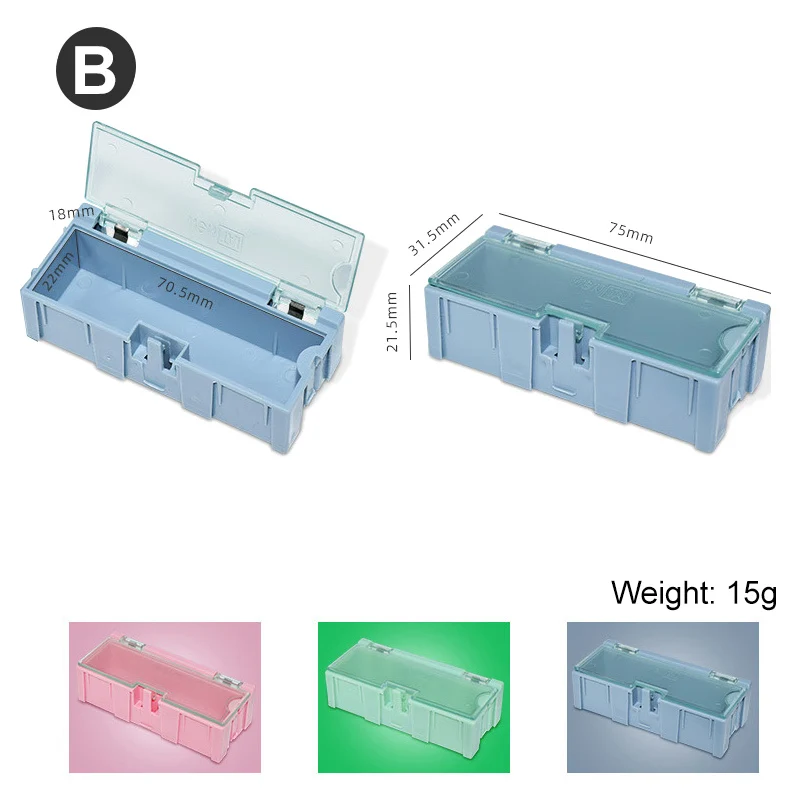 75*31*21mm Electronic Component Storage Box Multi-grid Parts Organizer Box ESD Electronic Parts Storage Case for SMT Workshop
