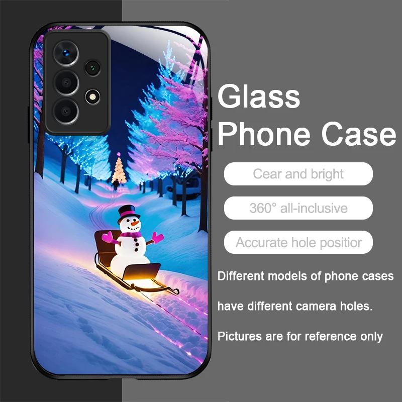 لطيف الشتاء ثلج شجرة عيد الميلاد نمط الزجاج المقسى قضية الهاتف لسامسونج غالاكسي A56 A55 A54 A53 A52 A36 A14 A15 5G غطاء