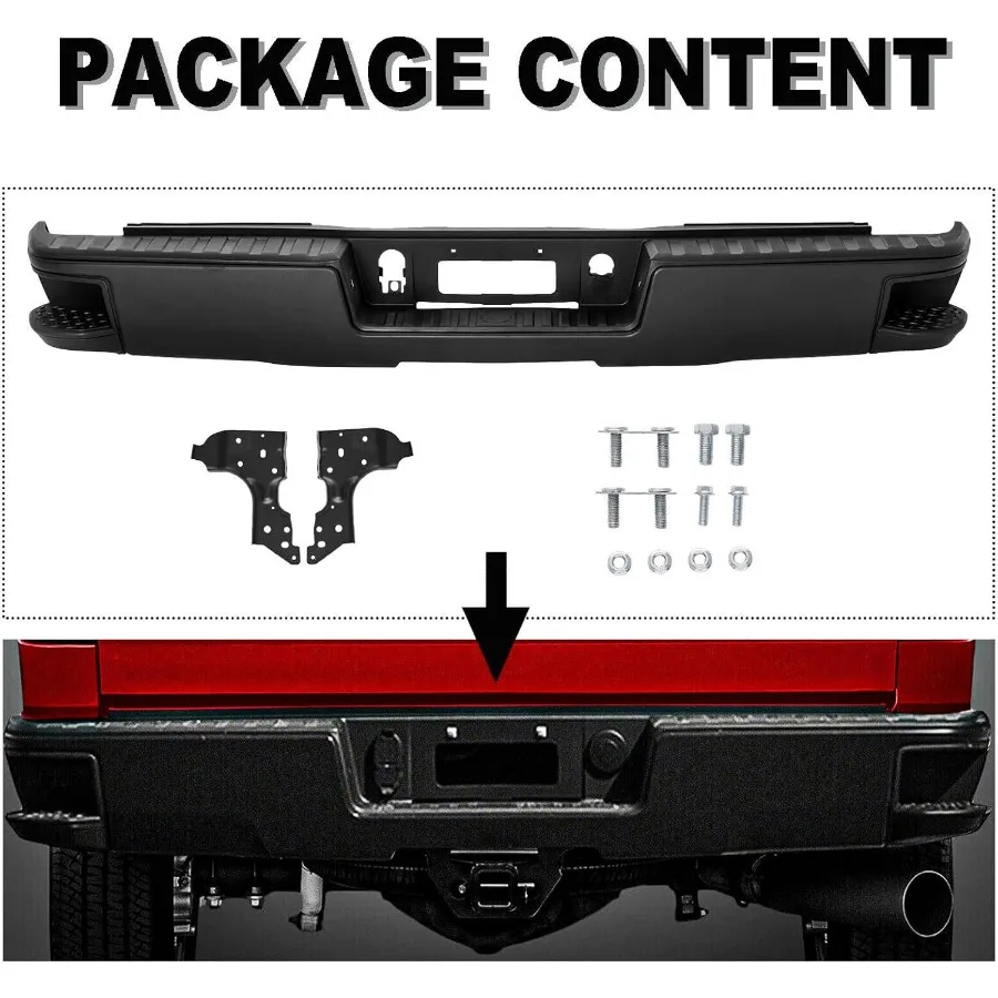 مجموعة المصد الخلفي من الفولاذ لسيارة تشيفي سيلفرادو 1500 جي إم سي سييرا 1500 بدون فتحات مستشعر الحديقة المصد الخلفي الأسود