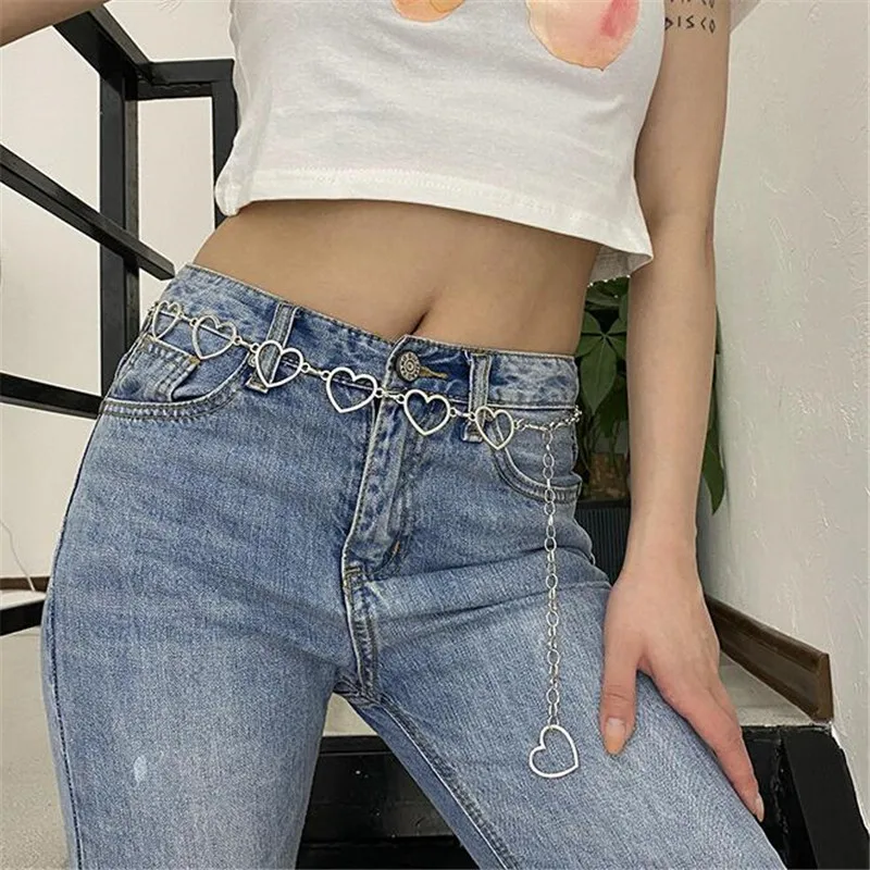 

Женский ремень с цепочкой в форме сердца, серебристый, золотой тонкий металлический ремень длиной 110 см, дизайнерские цепочки с бахромой и кисточками