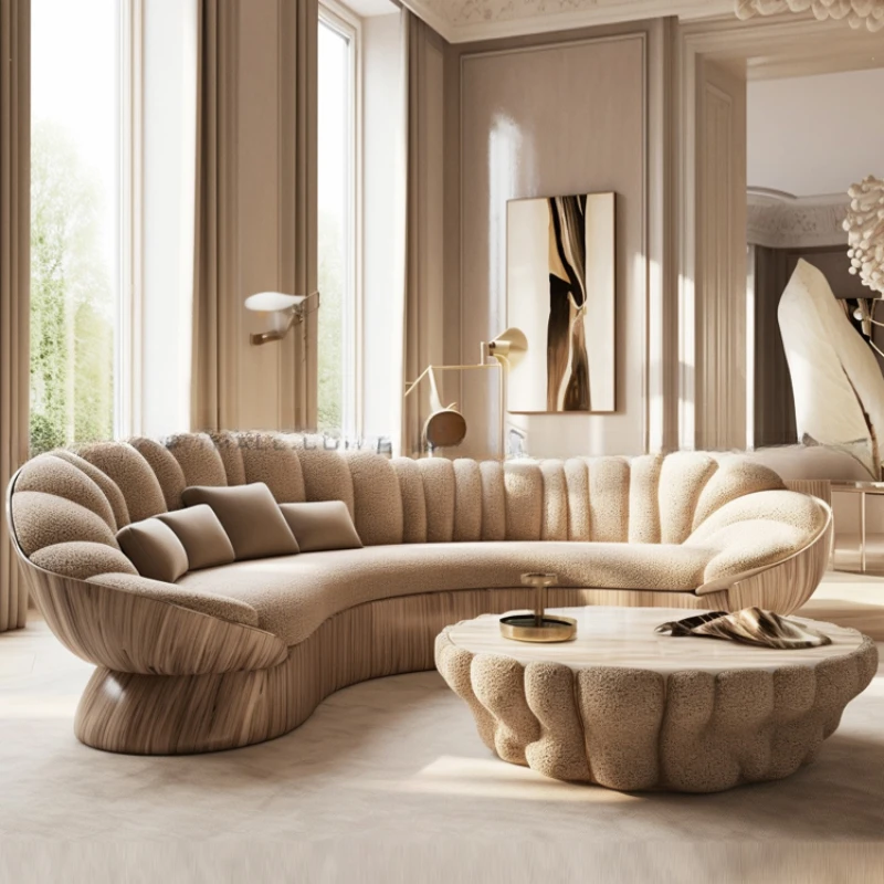 

Log Wind Sofa Cream Arc Sofa Living Room Solid Wood House Quiet Wind Sofa Antique Sofa Creativity