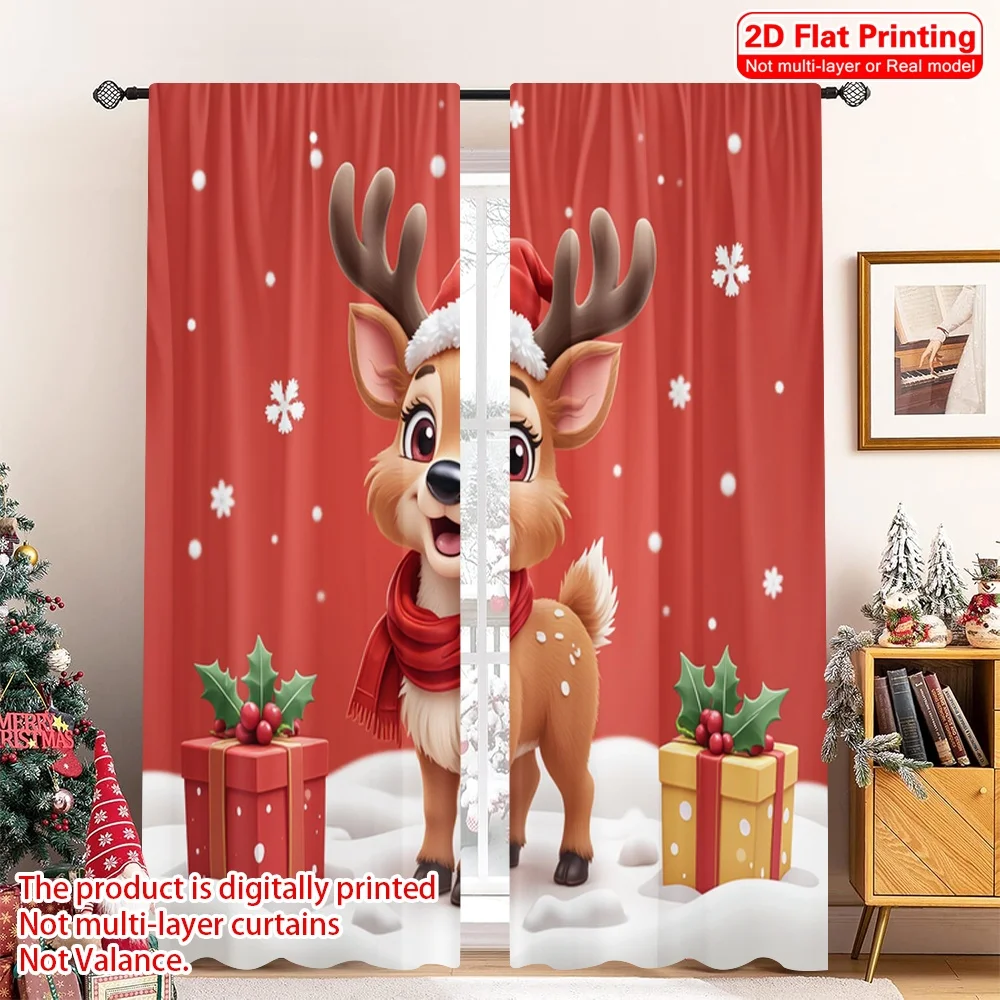 

2pcs 2D flat printing Christmas Drapes Cute Christmas Reindeer Snowflakes Polyester Without Electricity Festive Holiday Use for