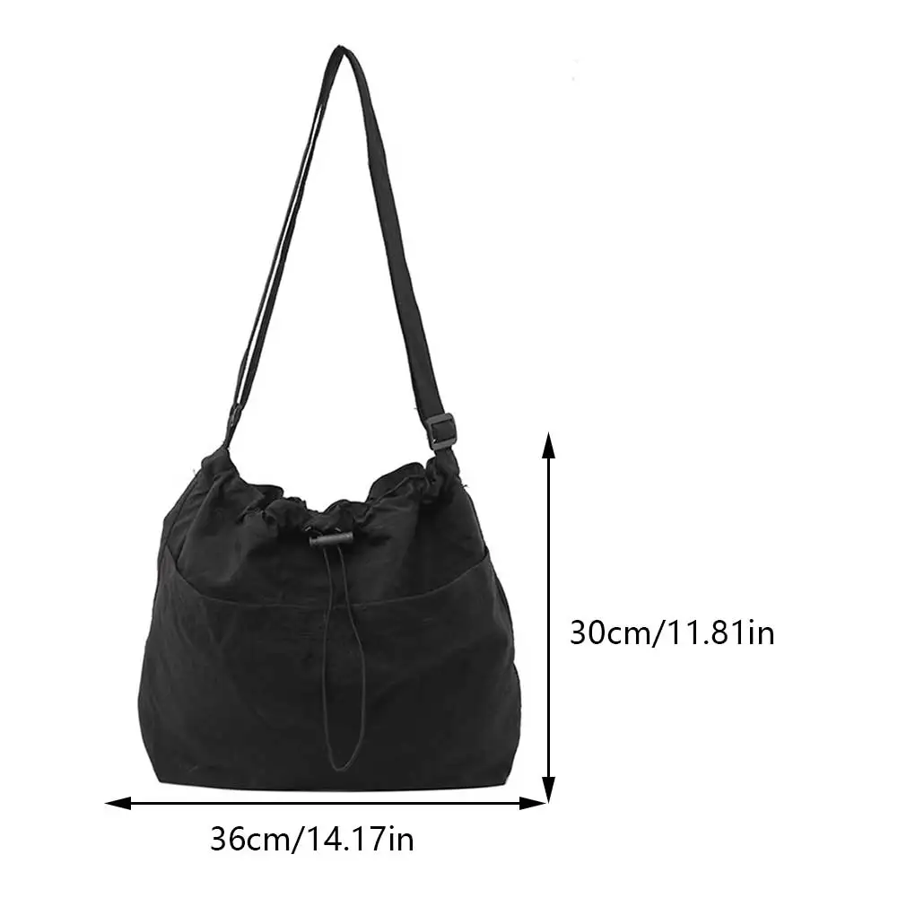 

Women Fashion Shoulder Bag Adjustable Strap Nylon Drawstring Bucket Bag Stylish Crossbody Bag Multi-pockets for Work Vacation