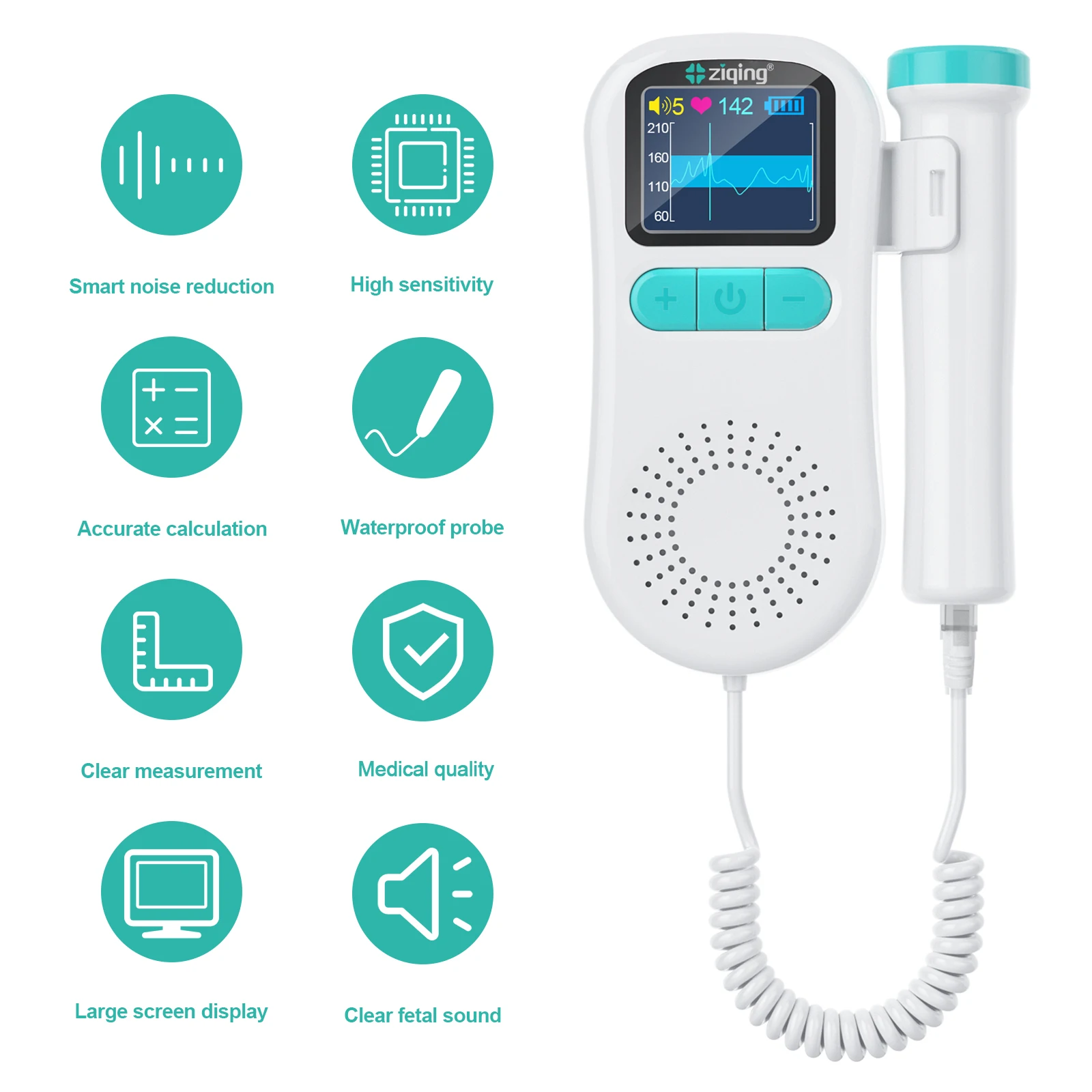 ziqing Doppler Fetal Heartbeat Detector Baby Care The Device Listen Heart Beat Fetal Pregnancy Ultrasound Rate Detection bebey