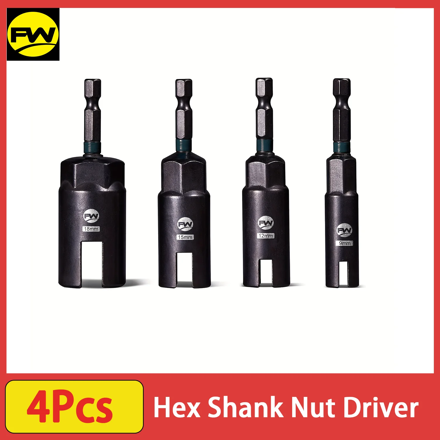 

4Pcs Wing Nut Driver Drill Bit, 1/4" Hex Shank Wing Nut Driver Set 9mm 12mm 15mm 18mm for Hook Bolt Installation, Twist Wire