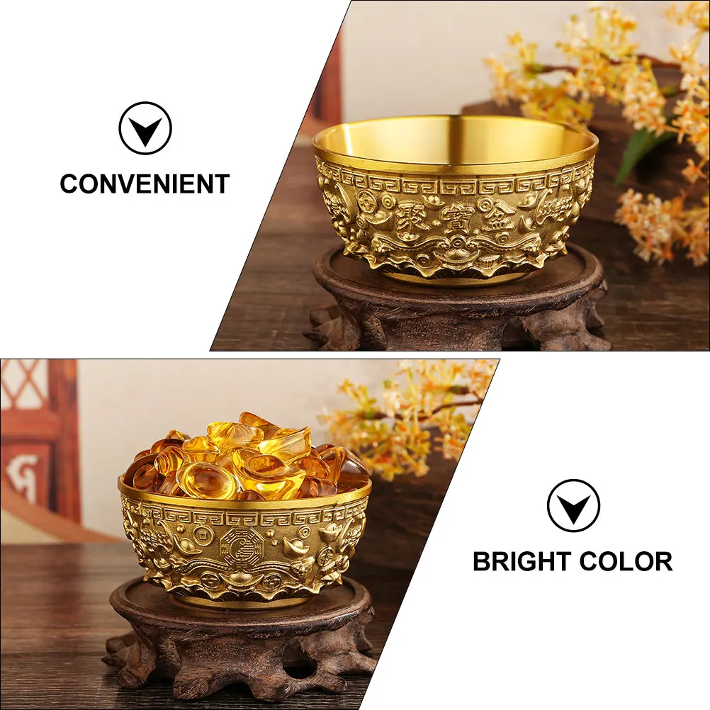 

Brass Treasure Basin 8cm Chinese Style Golden Tone Home Office Desktop Decor Candy Bowl Wealth Vase Retro Ornament