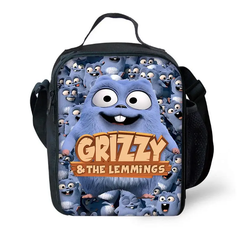 GRIZZY AND THE LEMMINGS Child Large Capacity Bag for Boy and Girl Student Outdoor Picnic Resuable Thermal Cooler Lunch Box