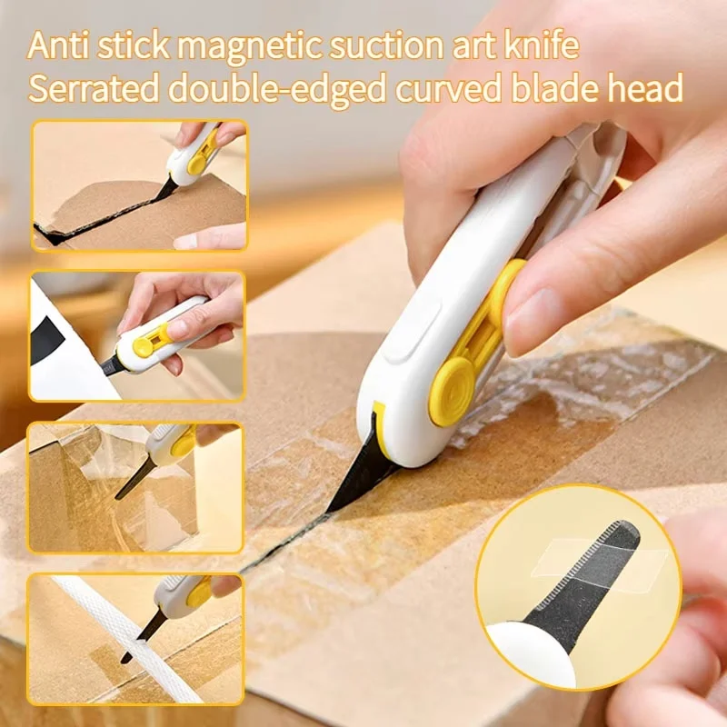 Portable Box Cutter Mini Box Cutter With Magnetic Back And Retractable Blade For Opening Envelopes Cartons Office Supplies Tool