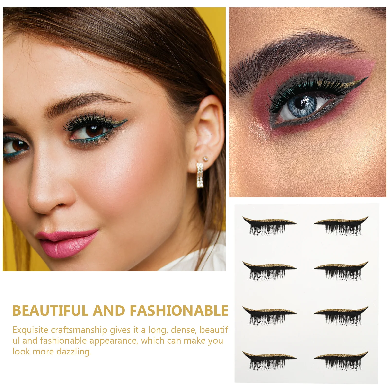 4 pary sztucznych rzęs, naklejki na eyeliner, samoprzylepne paski do oczu, odpowiednie na koncerty, imprezy kostiumowe, do noszenia na co dzień