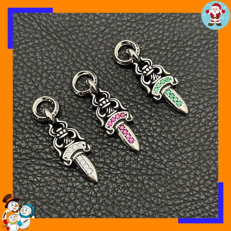 Premium Sense Old White Diamond Sword Necklace Men and Women Hip-hop Colored Diamond Dagger Pendant Classic Girl Personality