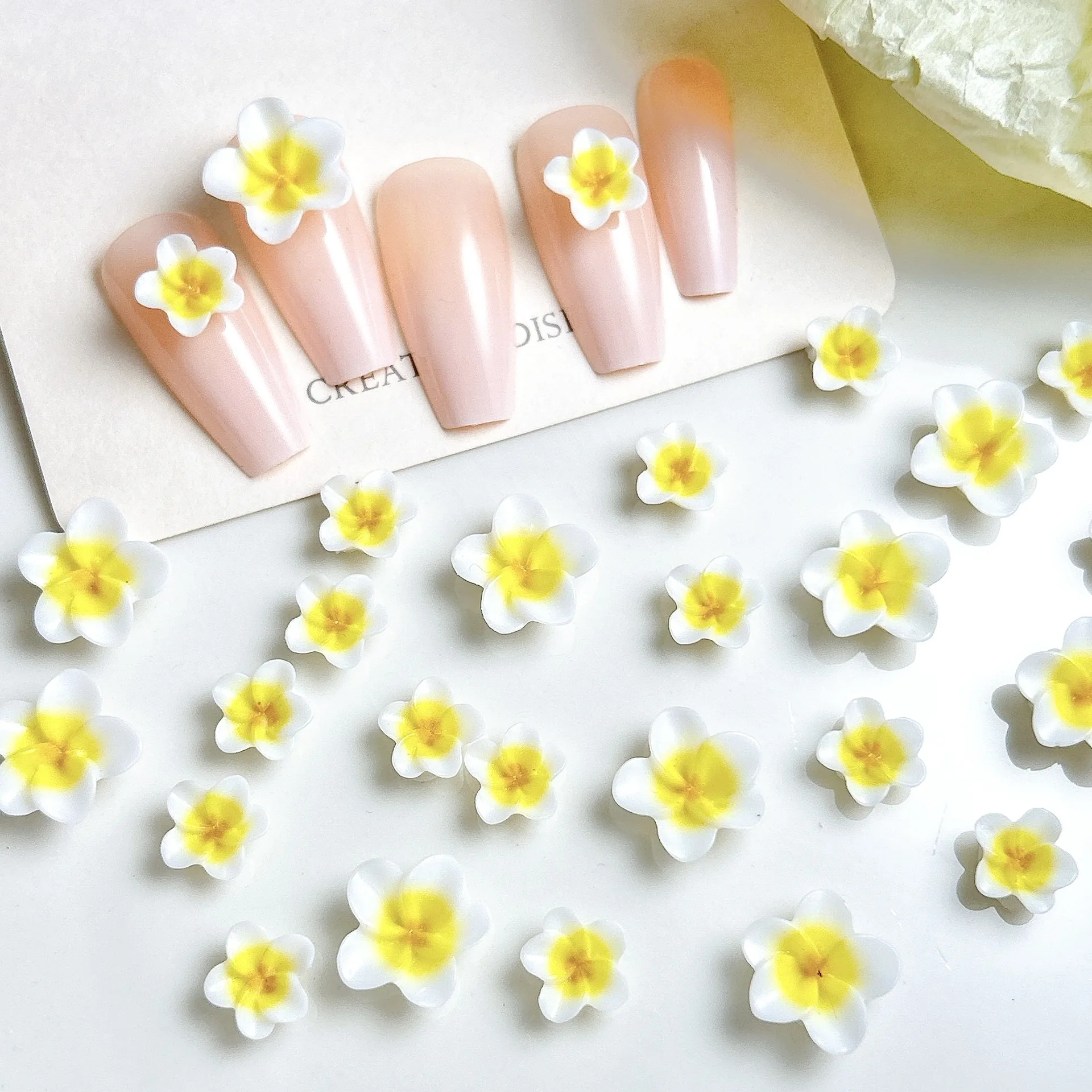 50PCS Luminous Simulated Windmill Egg Flowers Nail Charms 3D Creative Double Colors Flower Nail Art Decorations for DIY Manicure