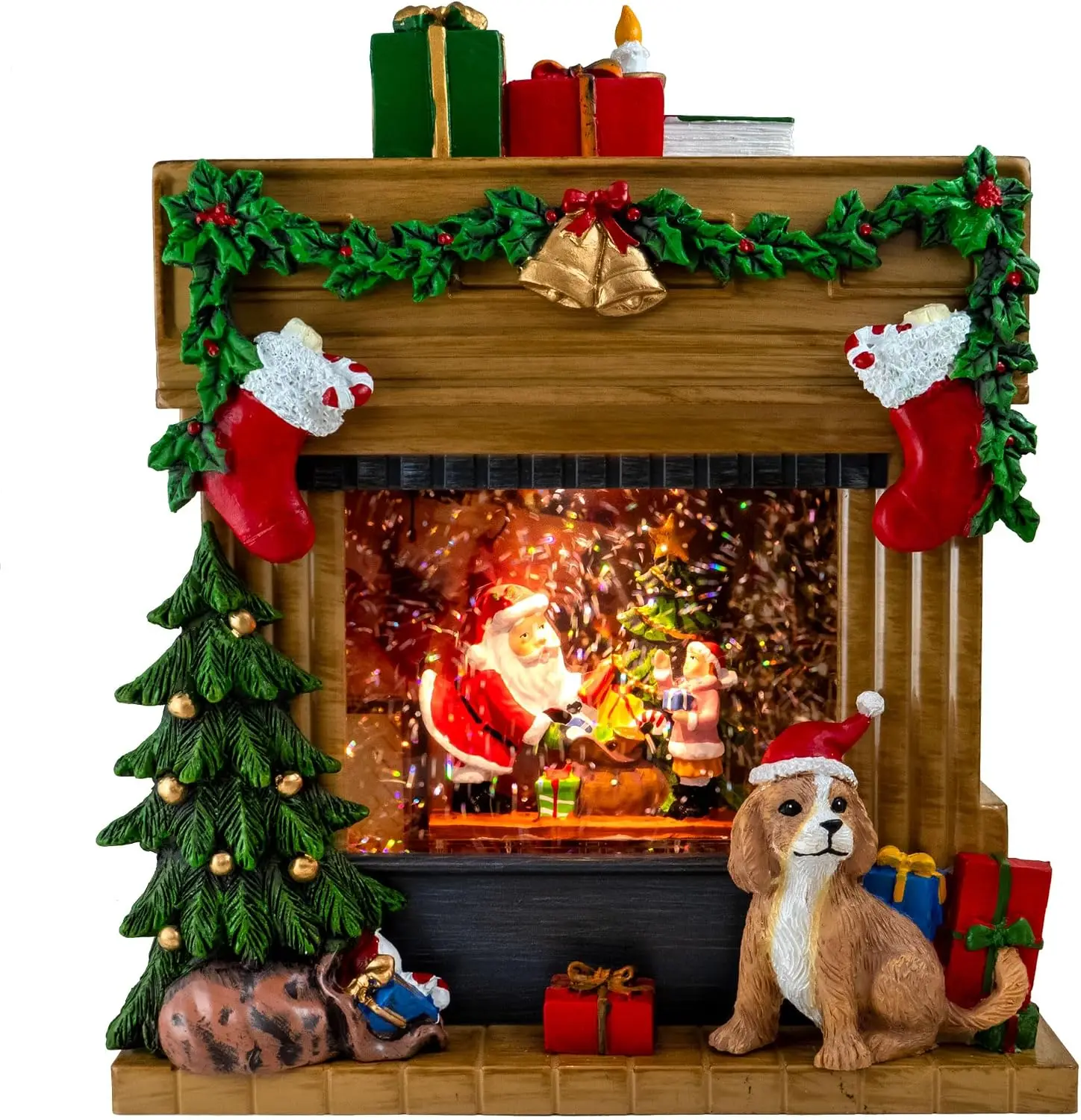Lighted Musical Christmas Fireplace Scene Featuring Santa