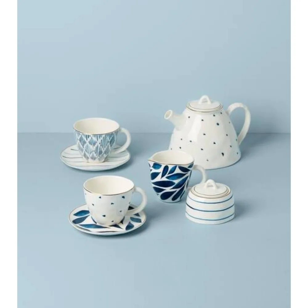 

Blue Bay 4-Cup Blue and White Porcelain Tea Pot Set with Cups Saucers and Bowls