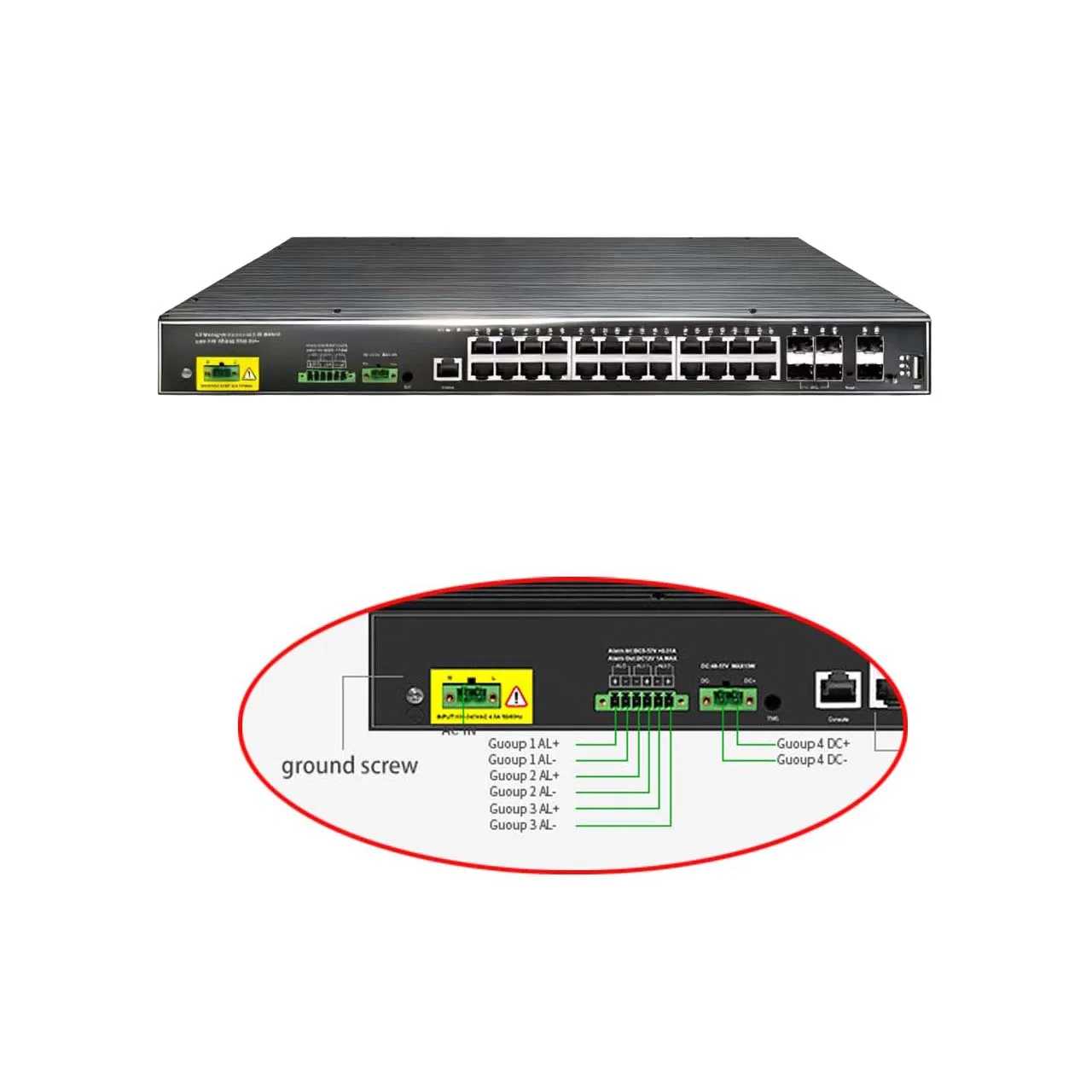 30 ports industrial L3 managed switch,24*10g PoE or non+6*10G SFP+ uplink ,Dual DC and AC feeding,logical stacking,Ring network