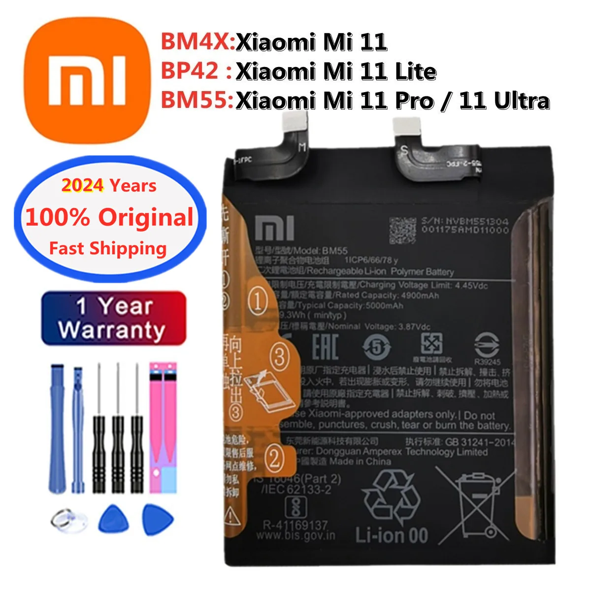 Batería 2024 Original Xiao mi BP42 BM4X BM55 para Xiaomi Mi 11 Mi11 Lite / Mi 11 / 11 Pro 11Pro / 11 Ultra, 100% años