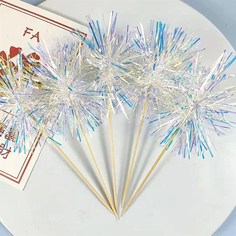 

5Pc Glitter Happy Birthday Cake Topper Colorful Fireworks Tassels Cupcake Topper Wedding Baby Shower Baking Dessert Cake Decor