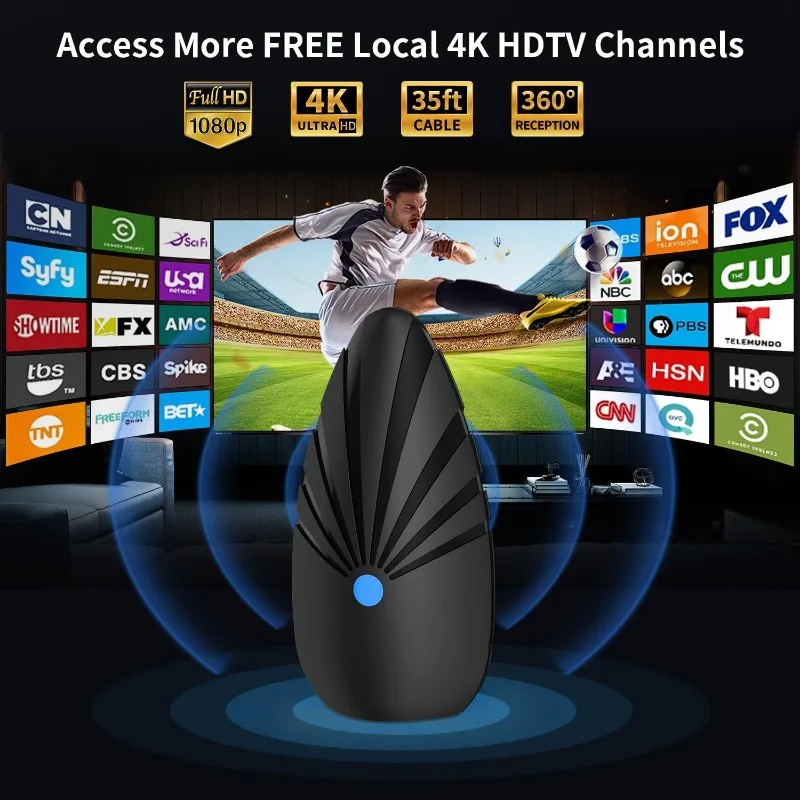 1200+ Miles Long Range Indoor Digital TV Antenna for All Smart/Old TVs Easy Installation, Supports 4K 1080P HD VHF UHF