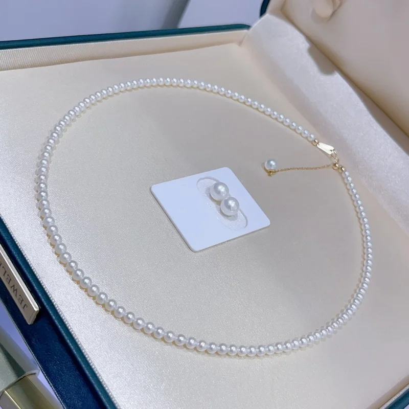 

SGARIT Pure 18k Gold Classic Natural Freshwater Pearl Necklace for Women's Trendy And Elegant Pearl Earrings Jewellery Set