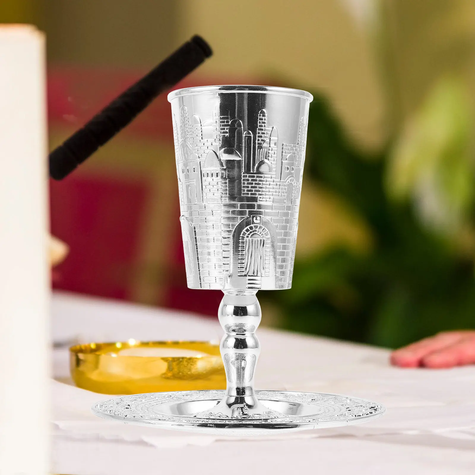 Holy Grail Glass Set Shabbat Kiddush Cup Sabbath Holiday Decorations Zinc Alloy Portable Kitchen Shabbat Holiday Cup Barware