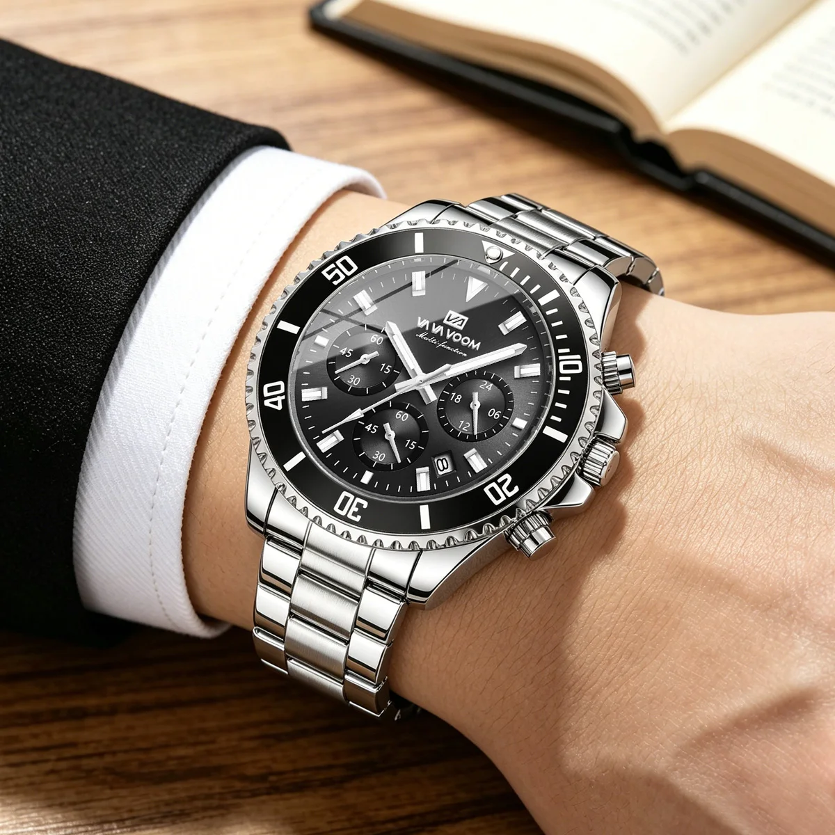 Multifunctional Mens Quartz Watch Luxury Water Night Glow Business Style Diver Series Stainless Steel Leisure Fashion Wristwatch