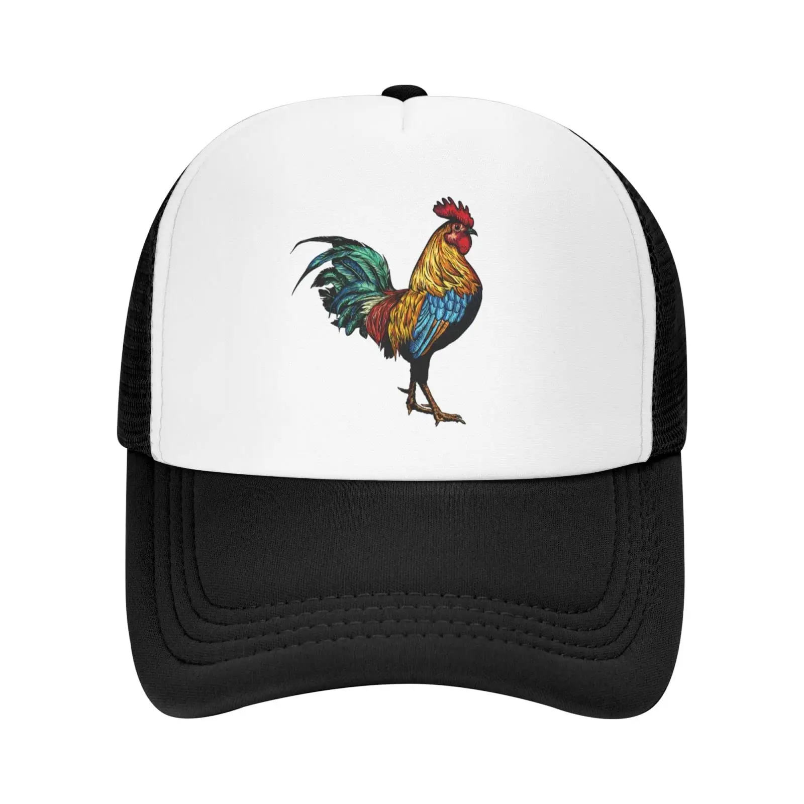 

Hand Drawn Rooster Black Trucker Hat Mesh Back Adjustable Funny Gift Baseball Snapback Cap for Men Women