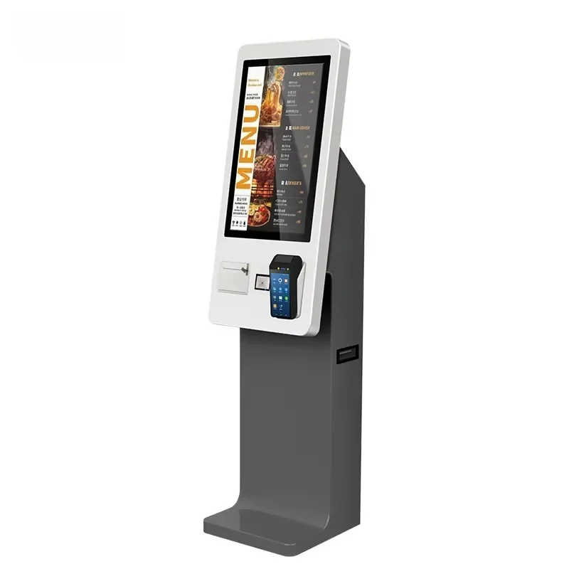 Custom 21.5 Inch Floor Standing Self Ordering Payment Kiosk Restaurant Station POS System Credit Card Payment SDK