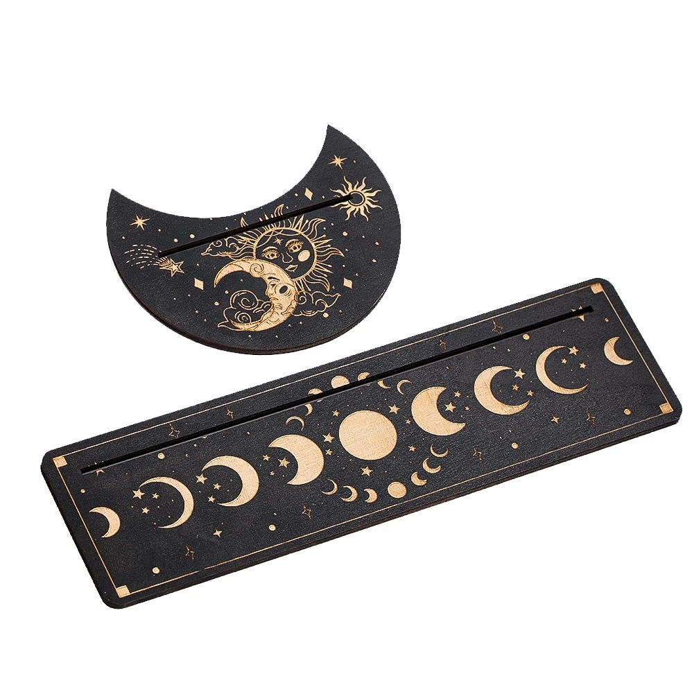 2pcs/set Wooden Tarot Card Stand Holder Sun Moon Phase Altar Display Holder Base Witch Props Divination Magical Ritual Supplies