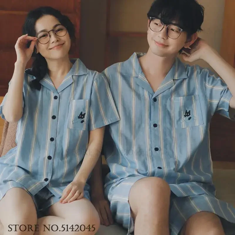 

Lover Cotton Pajamas Set Sleepwear Embroidery Cartoon Cat Home Clothes Pyjama Summer New Short Sleeve Shorts Casual Loungewear