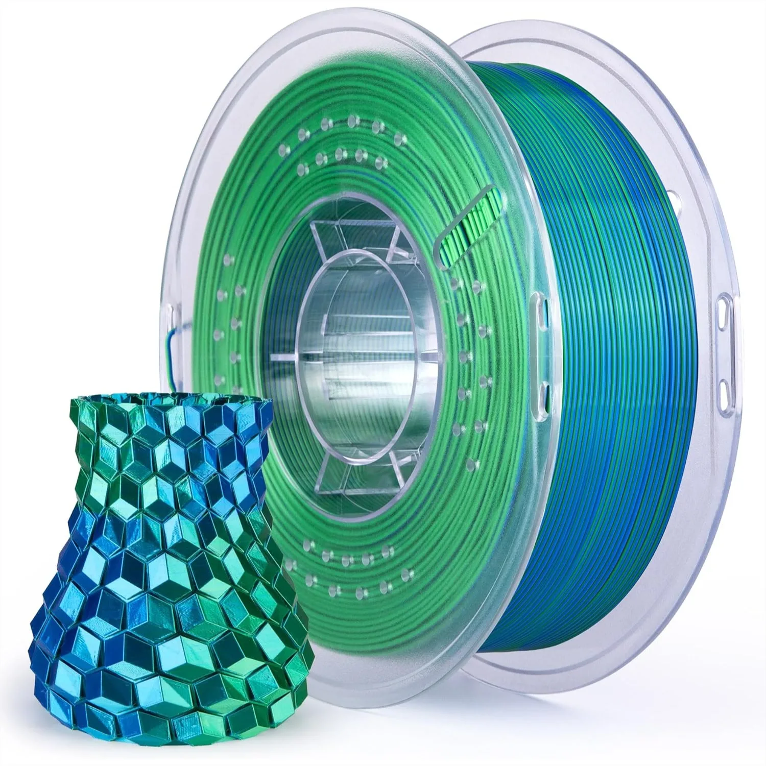 

Dual Color Silk PLA Filament 1.75mm Blue Green 1KG, Shiny 3D Printer Filament Dimensional Accuracy +/- 0.05mm, 1kg Spool(2.2lbs)