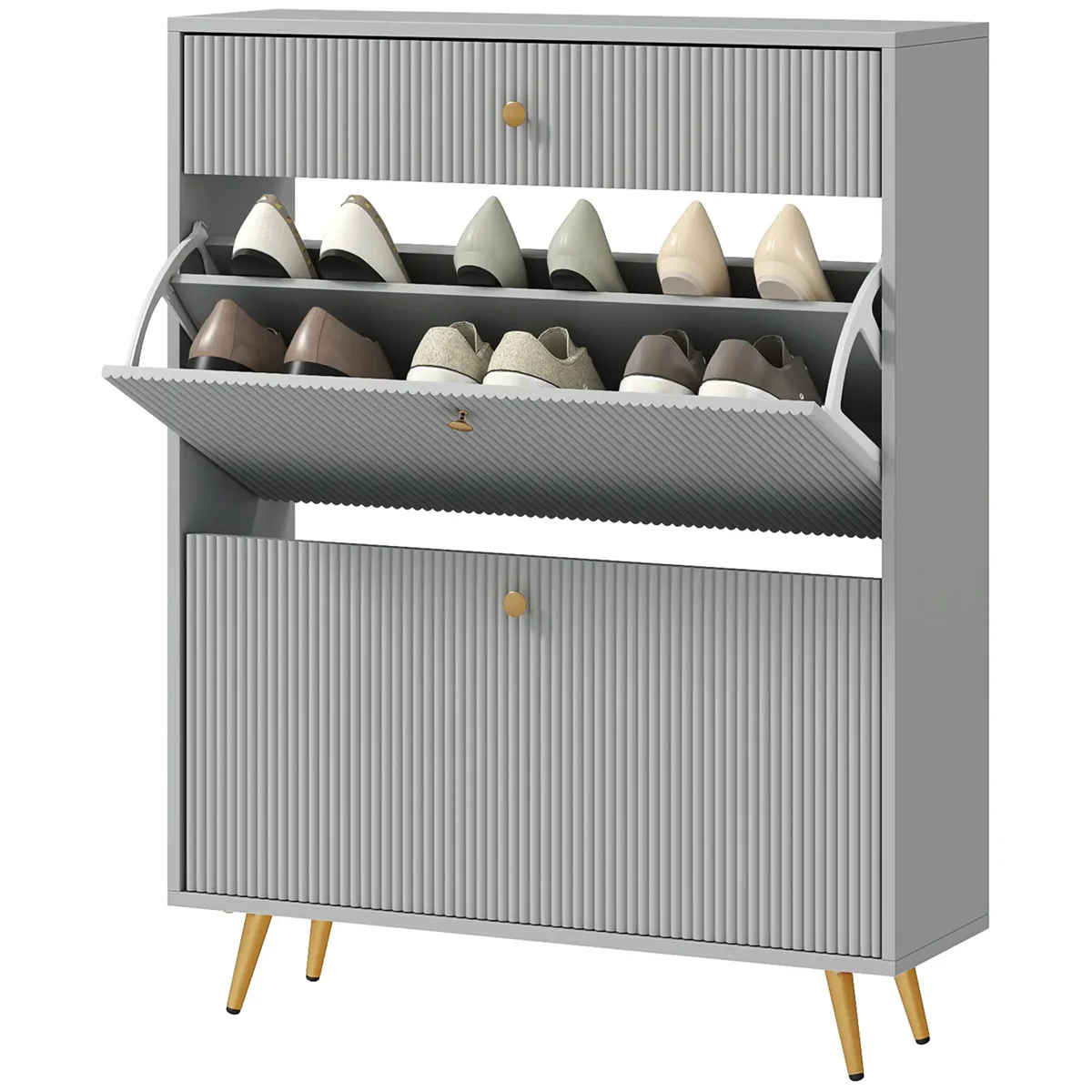 

Gray Shoe Cabinet with Adjustable Shoe Rack
