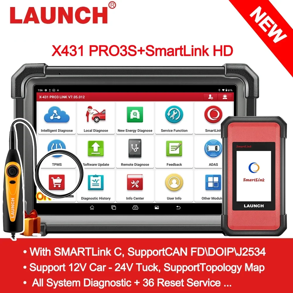 

2024-LAUNCH X431 PRO3S+ SmartLink HD 12V Car 24V Truck Full System Diagnostic Tools 10.1' INCH Auto OBD OBD2 Scanner