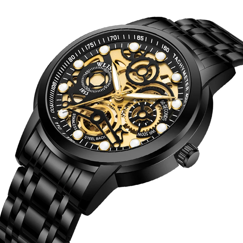 Mechanical Mens Watches Skeleton Hollow Stainless Steel Waterproof Luminous Watches for Man Luxury reloj hombre masculino