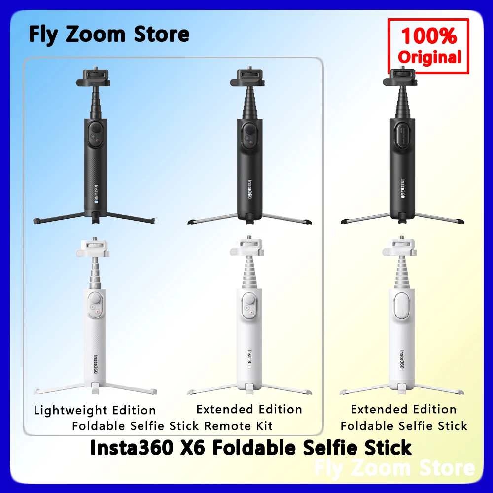 Insta 360 Foldable Selfie Stick For Insta360 X6 Built-in tripod with Lens Cap Strap collapsible storage Joystick control holder