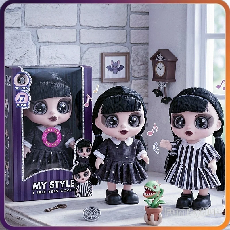 Gothic Big‑Eye Music Doll Little Viper Polka‑Dot Dress & Striped School Dress Halloween Party Pretend Play Toy With Sound Gifts