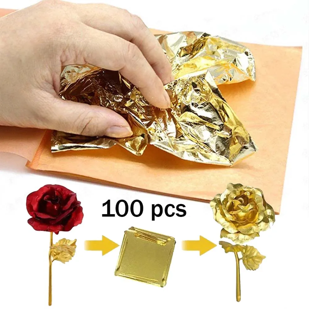 

100Pcs Imitation Gold Silver Copper Leaf Sheets Foil Papers for Epoxy Resin DIY Craft Nail Art Jewelry Making Decoration 9x9cm