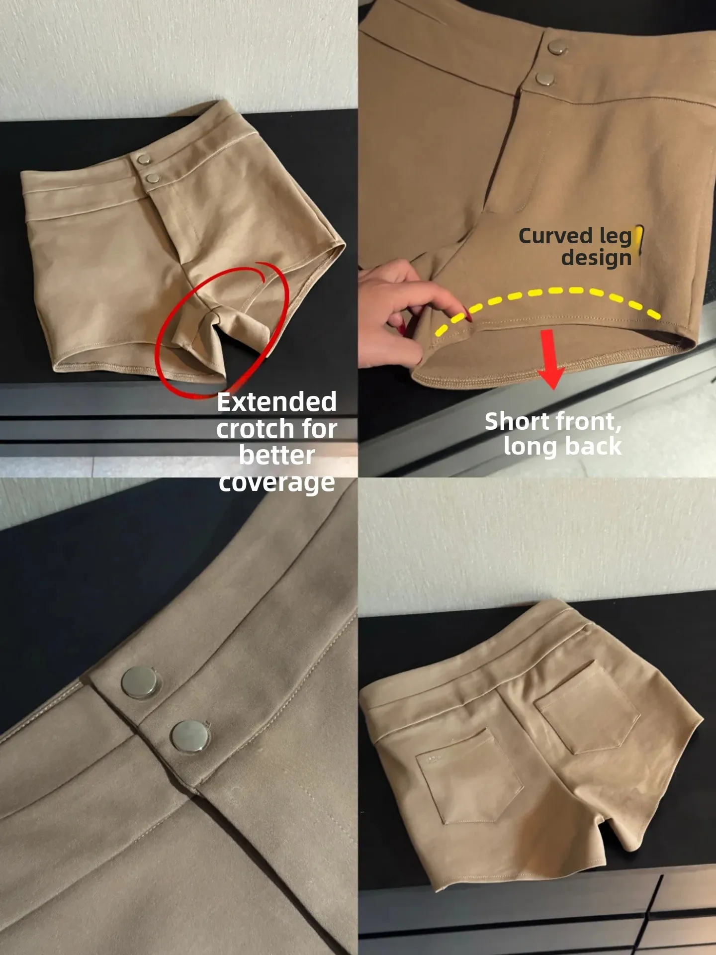 High Waist Elastic Short Pants Women's Casual Style with Hip Pad Triple Color Double Buckle Slimming Bodycon Hot Pants