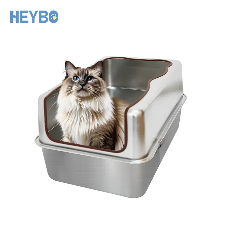 High Sides Leak-Proof Design Smooth and Cleanable Large Capacity Semi-Enclosed Full Stainless Steel Cat Box