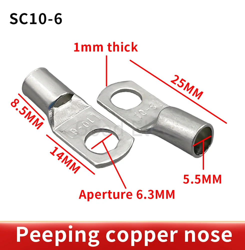 20pcs SC10-6 Bolt Hole Tinned Copper Cable lugs Battery Terminals set Wire terminals connector