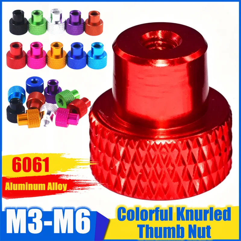 1/2/5/10/20Pcs M3 M4 M5 M6 Colorful Anodized Aluminum Knurled Thumb Nut Through Thread Step Adjustment Fixing Knurl Fastener Cap