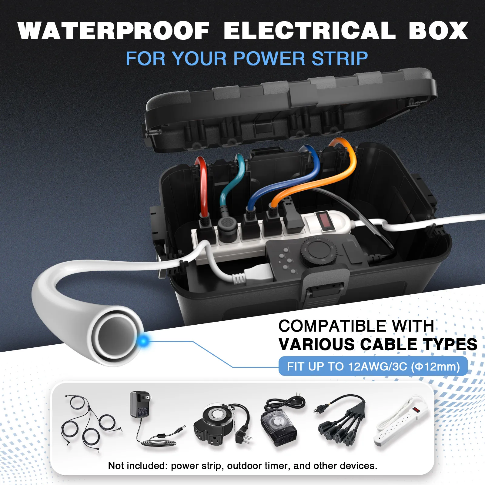 32x22x13cm Waterproof Cable Box for Outdoor Use Weatherproof Cable Box for Protecting Extension Cables/Power Strips/Angle Plugs