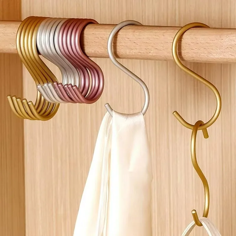 1/5Pcs Aluminum S Hooks Heavy Duty Rust Proof Space Saving Hanger for Closet Bathroom Wardrobe Rod Storage Organizer Dorm Travel