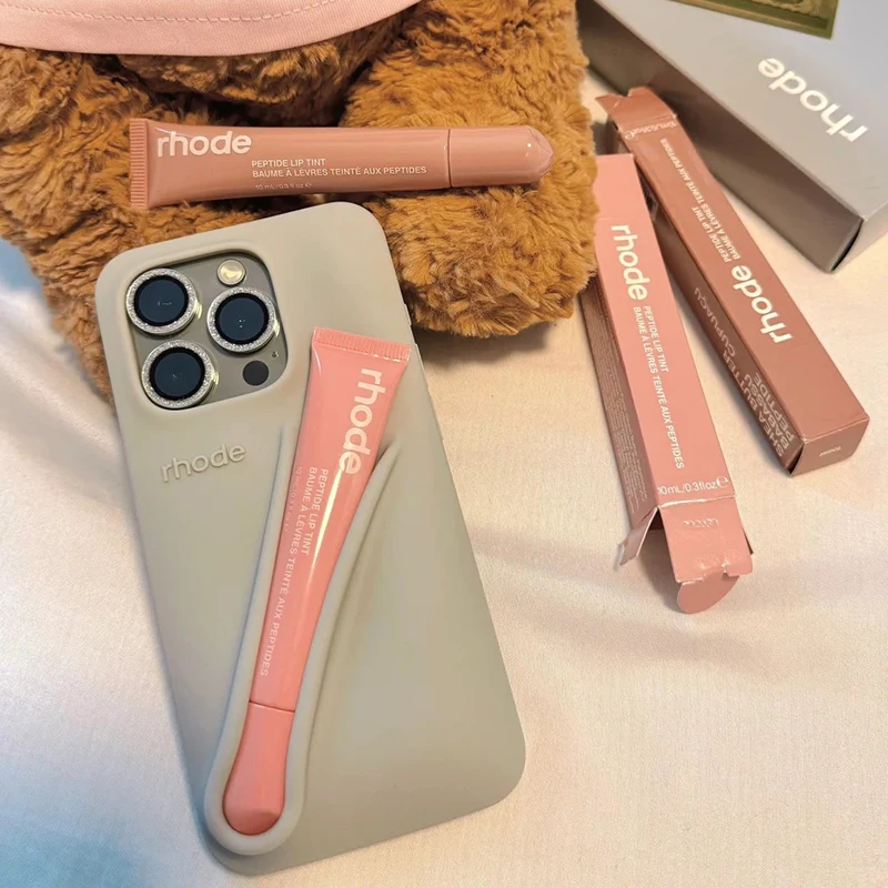 Luxury Rhode Lipstick Case For iPhone 16 15 14 13 12 11 Pro Max Plus Lasting Moisturizing Lipstick Toast Cinnamon Roll Lip Glaze