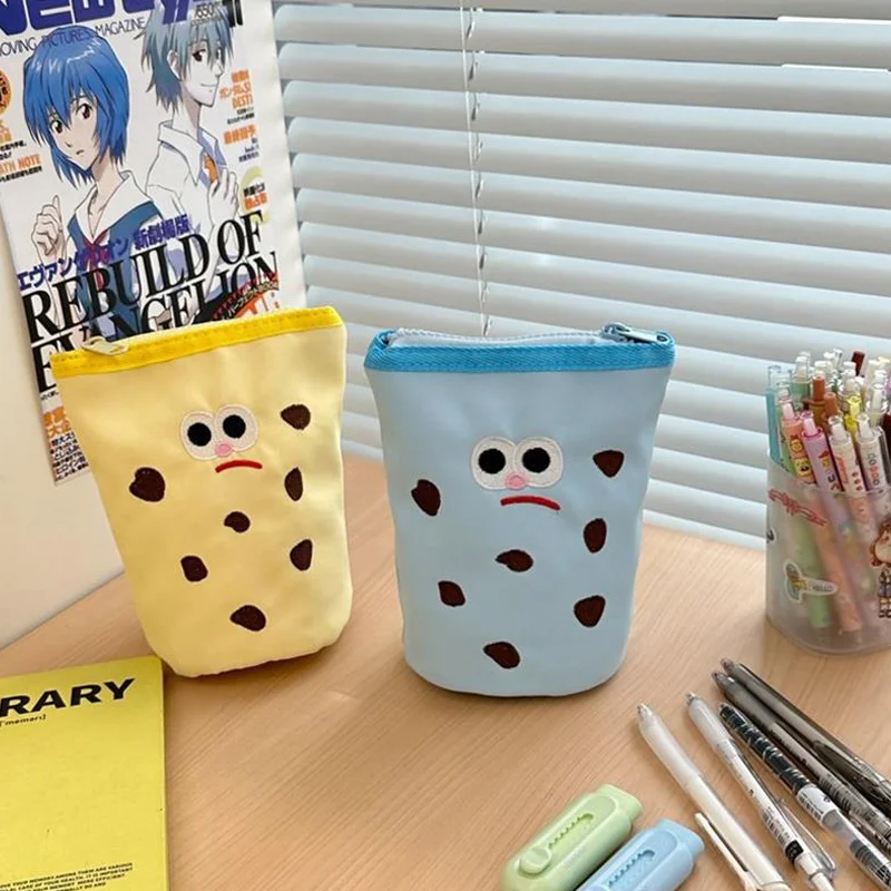 Estuche para lápices de galletas divertido y bonito, portalápices plegable, bolsa de cosméticos para niña, bolsa de almacenamiento portátil de gran capacidad, regalos de papelería para estudiantes